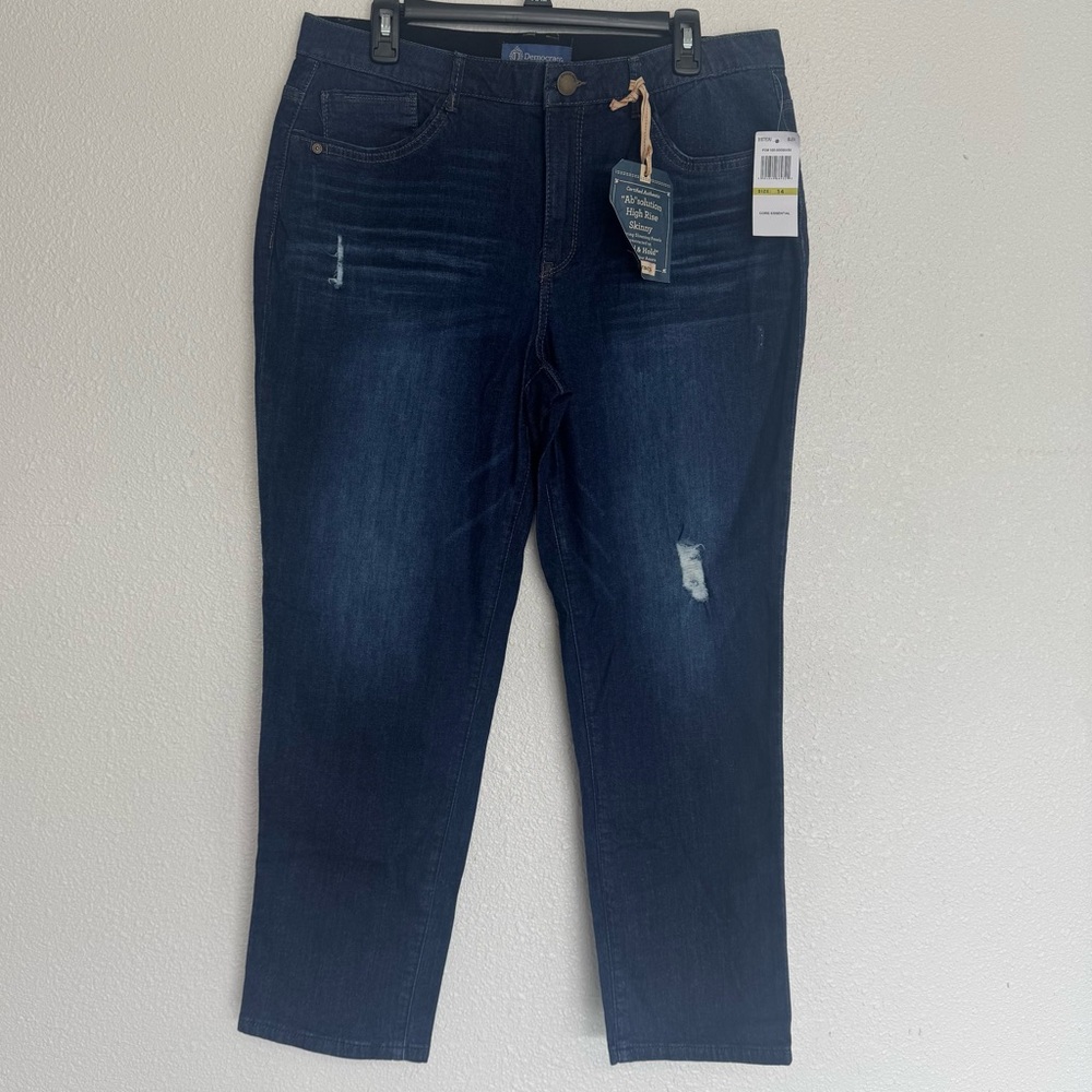 Democracy New Size 14 Ab Solution High Rise Distressed Skinny Jeans Dark Wash